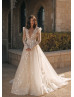 Long Sleeves Ivory Lace Tulle Backless Wedding Dress